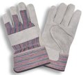 Leather Work Glove with Striped Canvas Back