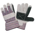 Glove   Durable Leather Has A Double Leather Palm with a striped canvas back.