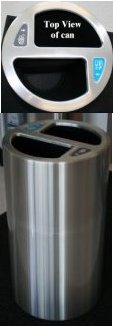 Aluminum Open Top Trash Can with 2 openings   1 Recycling and 1 for waste. 35 Gallon Capacity