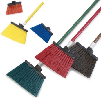 Duo Sweep Angle Brooms 12 inches wide unflagged trim. Color coded duo sweep 9 colors