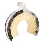 Truck exhaust stack washing brush tampico fiber set in a flexible circular plastic block has thread handle hole No. 600