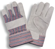 Leather Work Glove with Striped Canvas Back