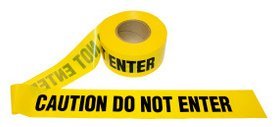 Caution do not enter barricade tape Yellow 3 inches wide x 1000 feet roll 2 mil thick black print