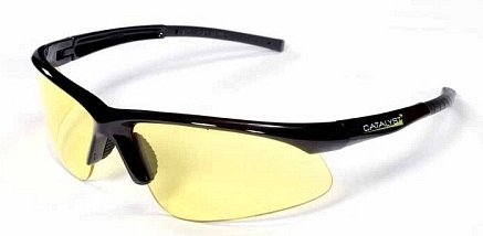 Catalyst safety glasses Amber lens black gloss frames with a Polycarbonate Lens Anti Scratch Coating EOB30S