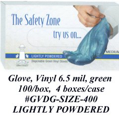 Gloves  Heavy Duty Vinyl  Green color  6.5 mil  Small Size  Lightly Powdered  100 per box