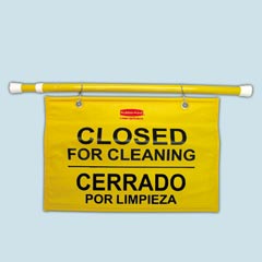 SPRING LOADED HANGING DOOR SIGN  CLOSED For CLEANING  BILINGUAL