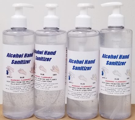 Hand Sanitizer gel with moisturizers. Over 65 percent Ethyl Alcohol by weight. Pint Bottle with pump