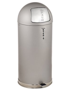 ROUND TOP TRASH CAN STEEL HOLDS 15 GAL foot pedal opening 36 inch High 15 inch Diameter Silver Metalic