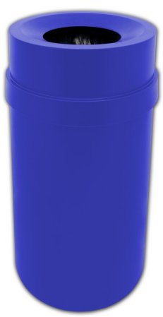 Funnel Top Trash can Blue 35 gallon capacity Heavy duty plastic for Indoor or Outdoors.