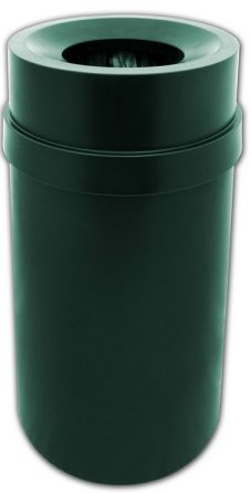 Funnel Top Trash can Green 35 gallon capacity Heavy duty plastic for Indoor or Outdoors.