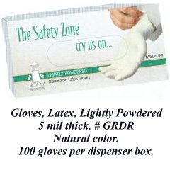 Latex gloves disposable   lightly powdered Medium size 100 per box 5 mil Natural